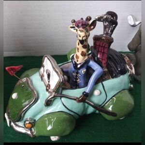 Vintage 2003 Blue Sky Corp Clayworks Ceramic Giraffe  Golf Car Heather Goldminc